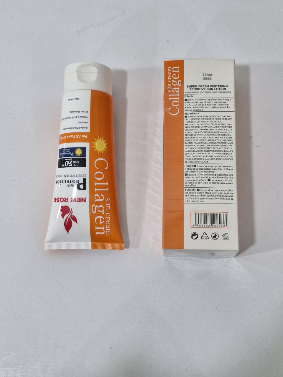 کرم ضد آفتاب بی رنگ برند نیو رز 50 spf حجم 130میل ماندگاری 24 ساعته